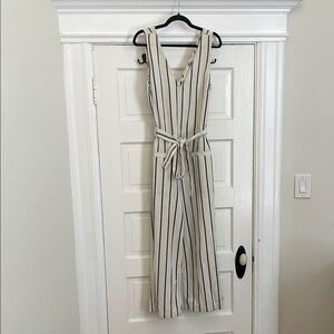 Madewell Cream and Black Striped Jumpsuit